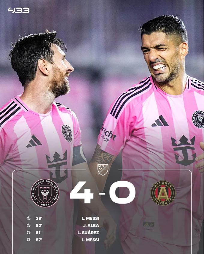 Màn trình diễn đỉnh cao của Messi giúp Inter Miami thu hẹp cách biệt với đội nhì bảng